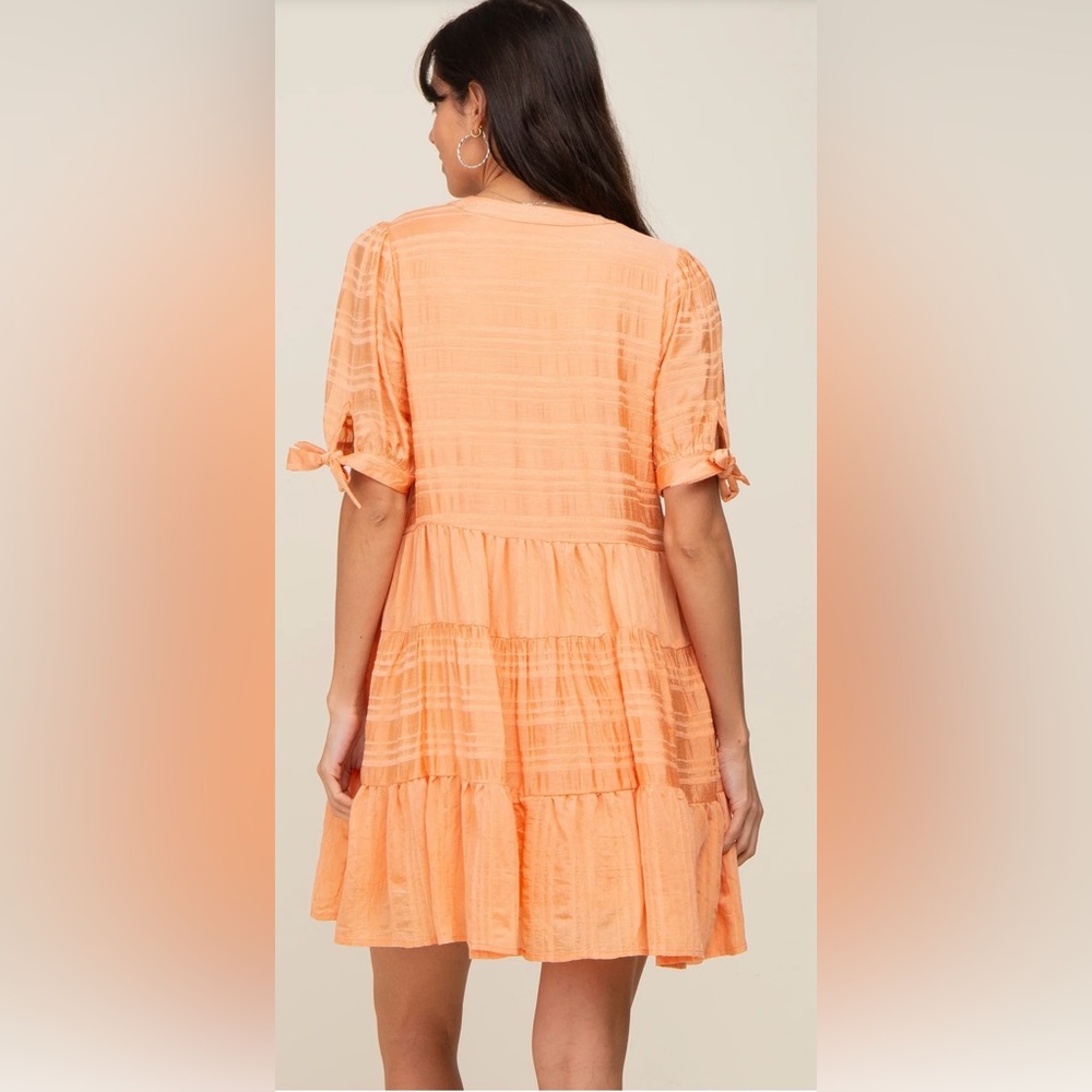 Talulah | Orange Textured V-Neck Tiered Dress - Picture 7 of 8